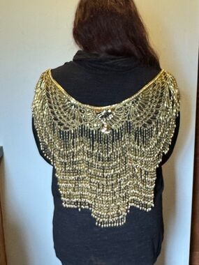 Gold Beaded Fringe Capelet